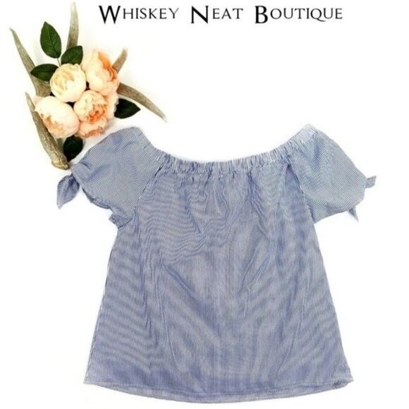 Tacera Blue and White Striped Peasant Top Size Large 4 0111 - Picture 3 of 3